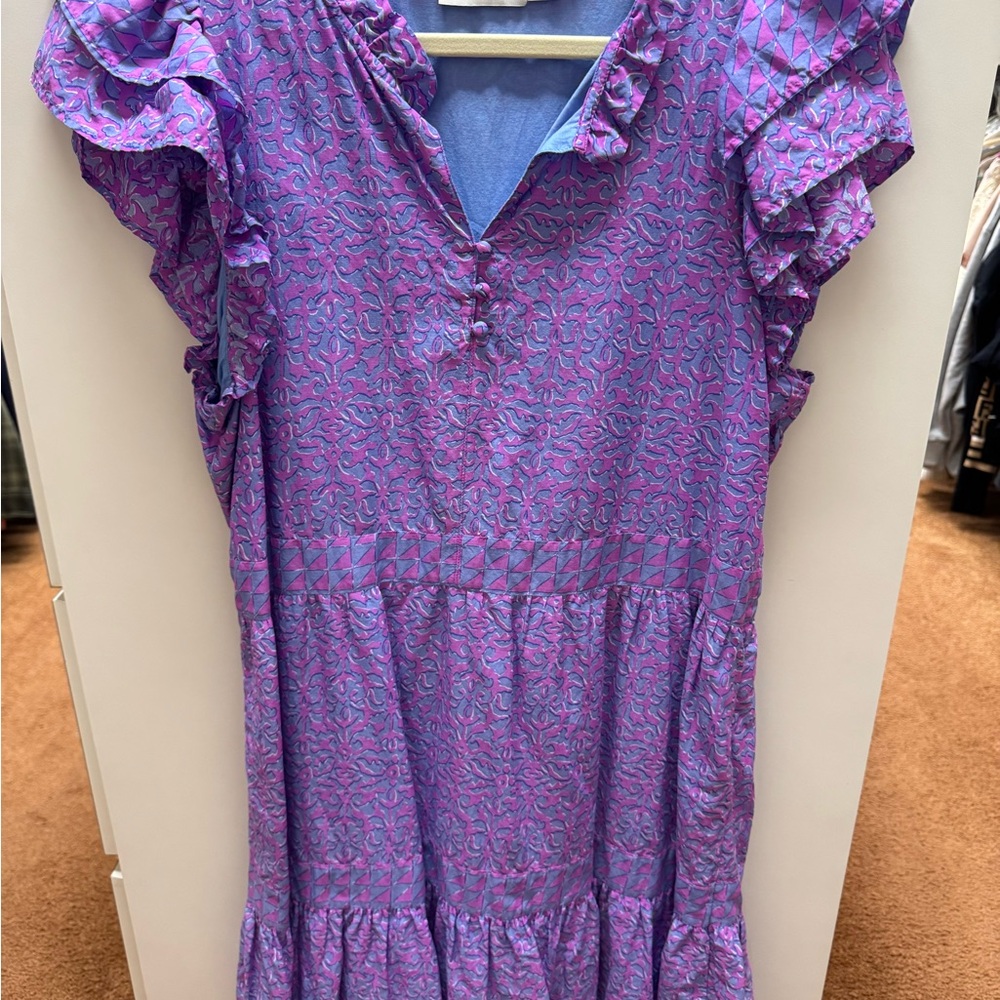 Vineyard Vines Pink and Blue Ruffle Mini Dress